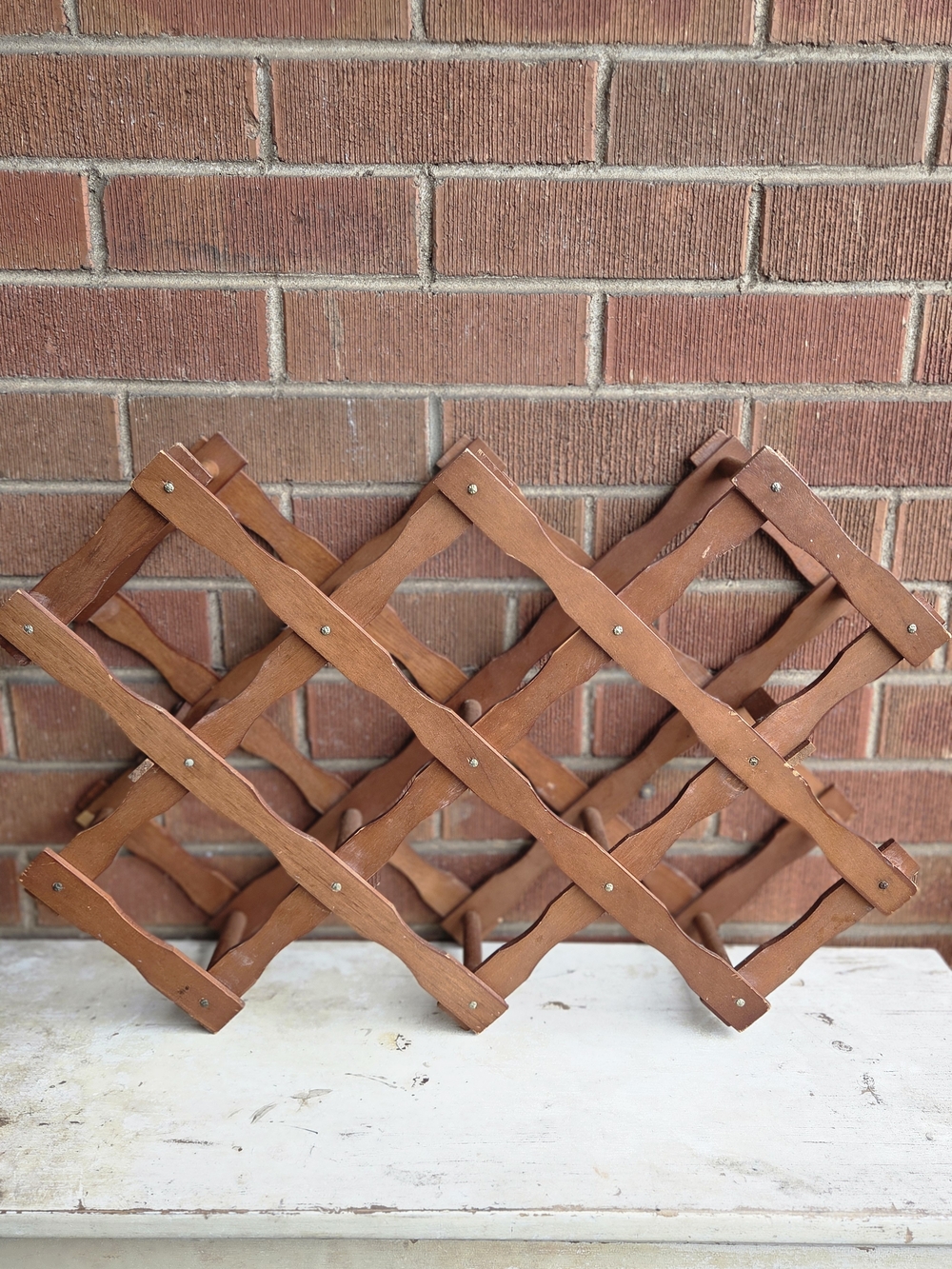 Vintage MCM Wood Wine Rack Expandable Accordion Cottagecore Storage